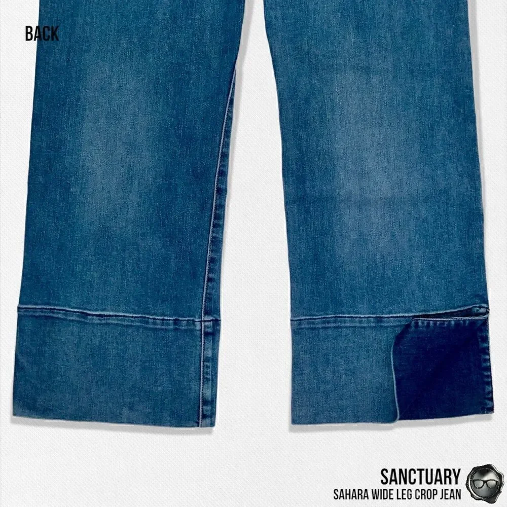 SANCTUARY SAHARA NON-CONFORMIST WIDE LEG CROP JEAN IN BLUE HORIZON WOMEN SIZE 30